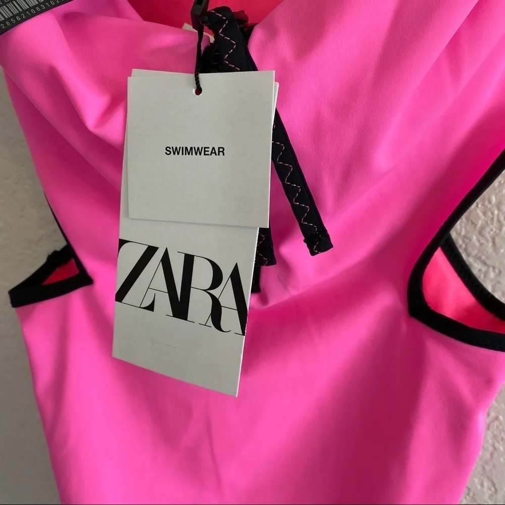 Zara Sporty Pink and Black One piece Swimsuit